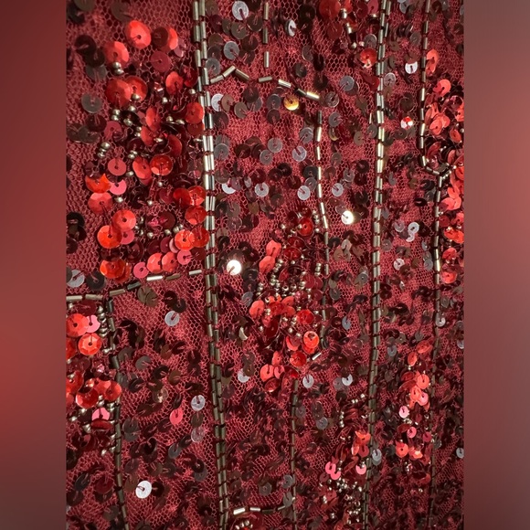 👗 NWT! Mac Duggal Sequin & Bead Midi Red Slip Dress - Picture 8 of 16